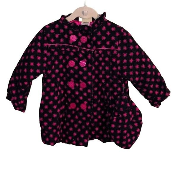 Penelope Mack Ltd Coat with Beret Hat, Navy with Pink Dots, Size 2T - Picture 1 of 6